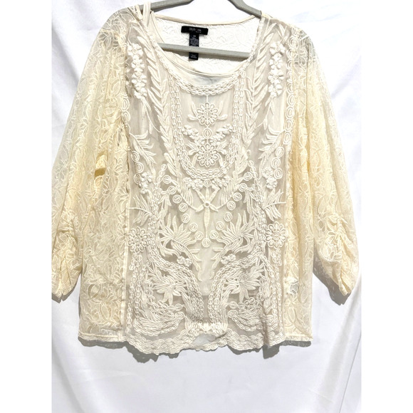Style & Co Top Womens 3X Plus Cream Lace 3/4 Sleeve Boho Glam cocktail career - Picture 1 of 10